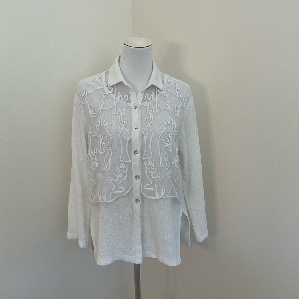 Vintage Nino Wong California White Button Front Tunic Shirt
